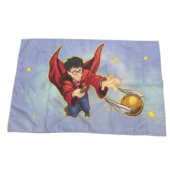 Vintage Harry Potter Pillowcase Quiditch Golden Snitch Double Sided - Picture 1 of 4